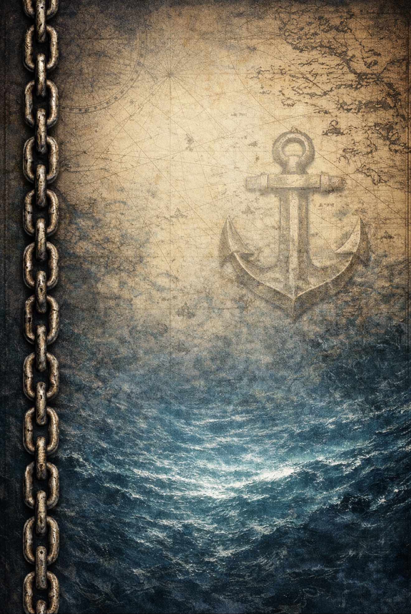 Weathered nautical chart and dark ocean swell